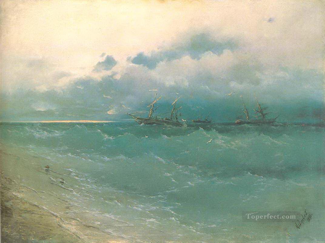Los barcos en el mar agitado amanecer 1871 Romántico Ivan Aivazovsky ruso Pintura al óleo